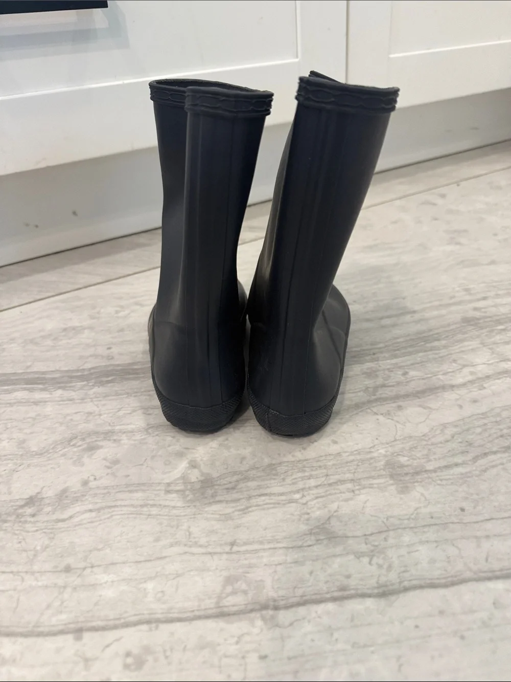Hunter Black Rubber Mid-Calf Rain Boots with Red Logo Trim